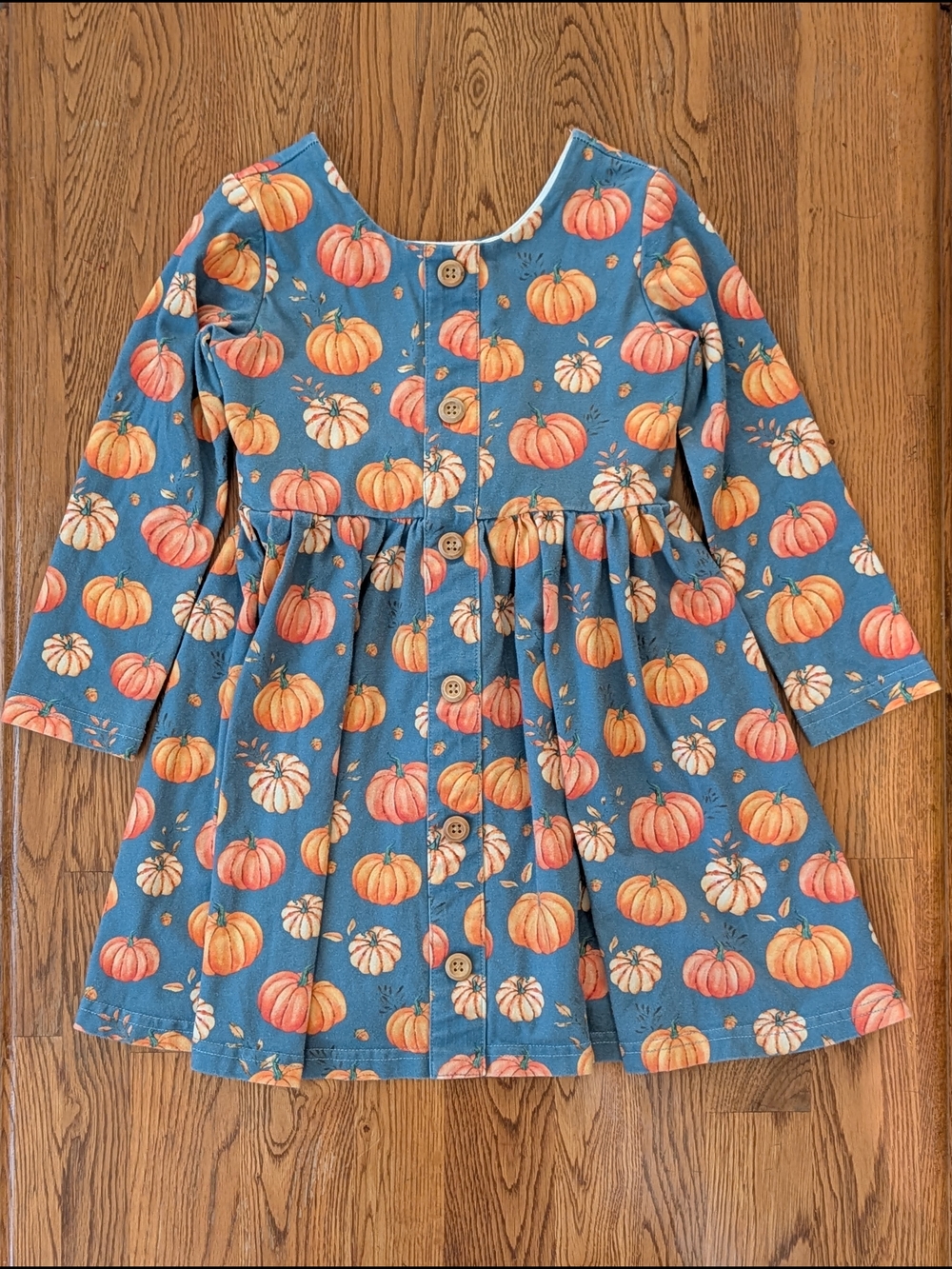 Little Magnolia Toddler Girls Pumpkin Patterned Long Sleeve Cotton Dress